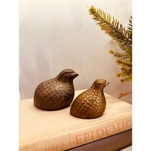 Vintage Solid Brass Quail Figurines Set of 2 Bird Statues Mid Century Decor